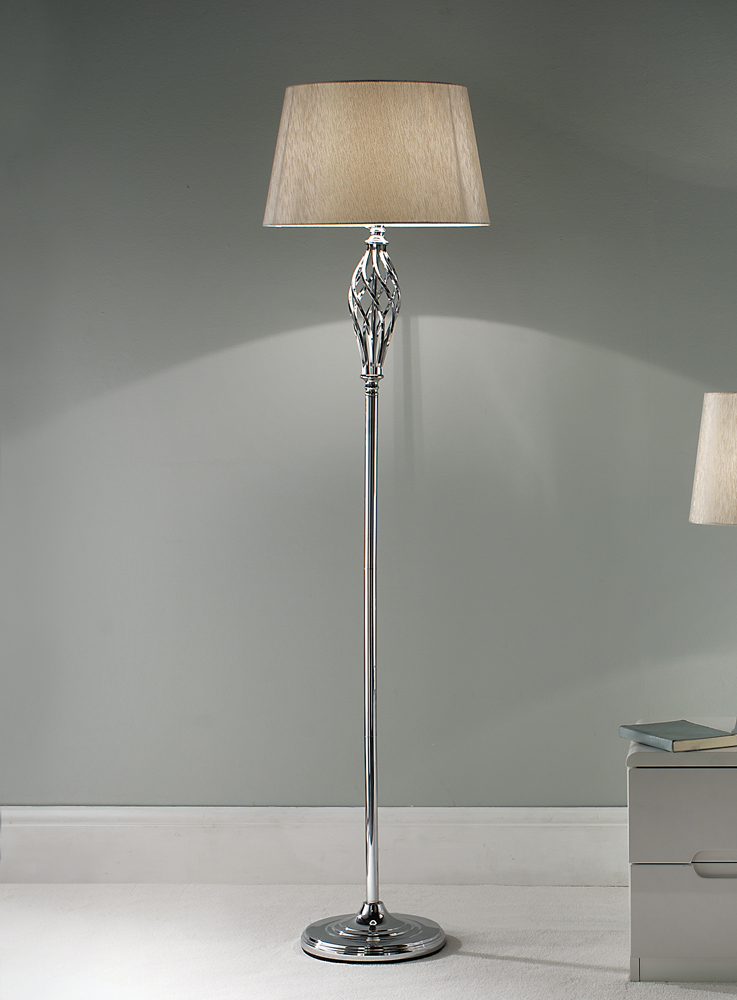 Chrome Silver Floor Lamp With Gold Fleck Lamp Shade and Twist Feature
