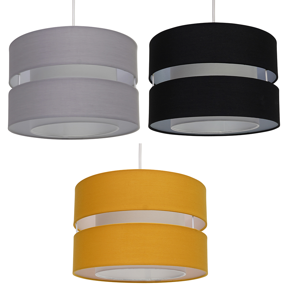 Details About Easy Fit Pendant Lamp Shade Fabric Light In Black Yellow Ochre And Grey