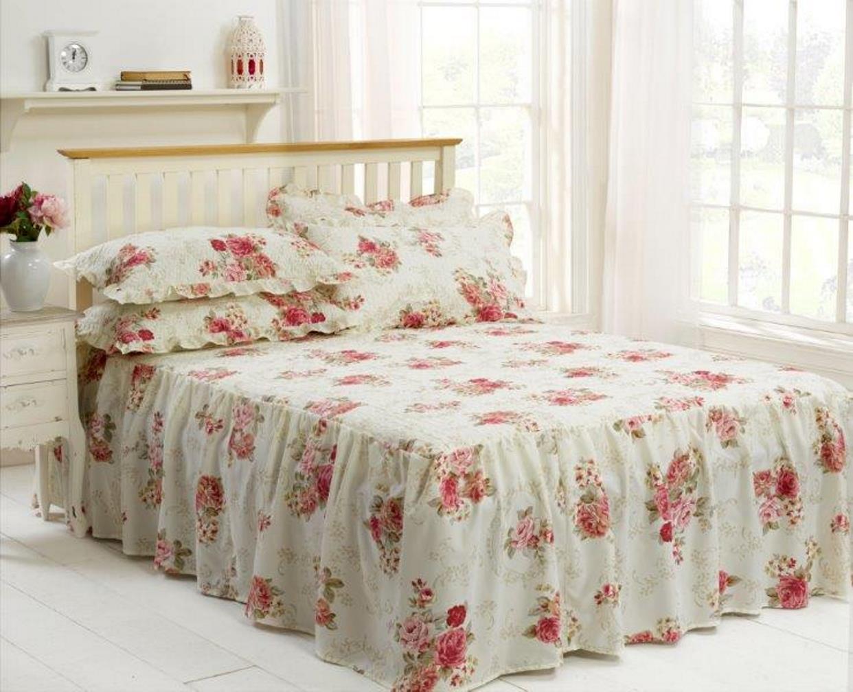 Epsom Wine Traditional Frilled Fitted Bedspread Floral Print Single ...