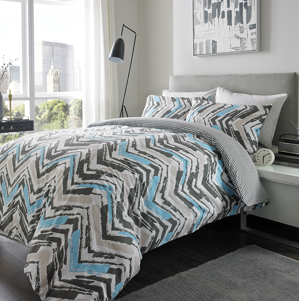 Warm 100 Brushed Cotton Flanelette Duvet Set Chevron Design