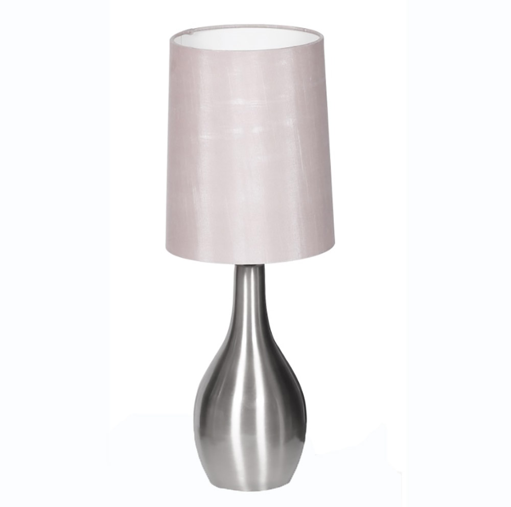 Details About Modern Ashton Shiny Satin Nickle Table Lamp Champagne Slub Shade