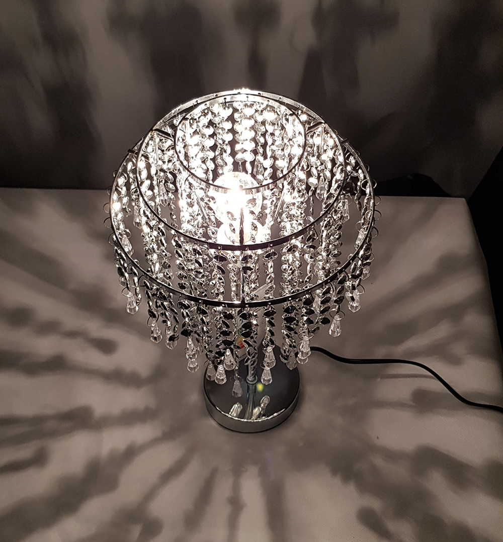 Chrome Beaded Silver Chandelier Table Lamp 3 Tier Hanging Droplets Ebay