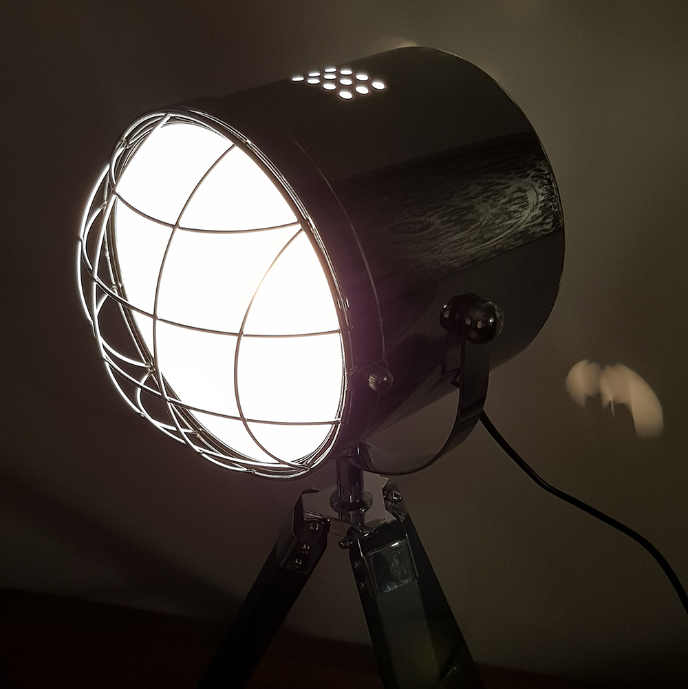 Industrial Modern Tripod Spotlight Table Lamp in Wood and Metal Black