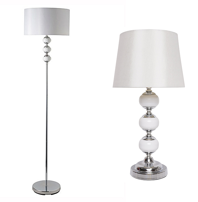 Details About Chrome And White Ceramic Table Or Floor Lamp With Satin Drum Shade