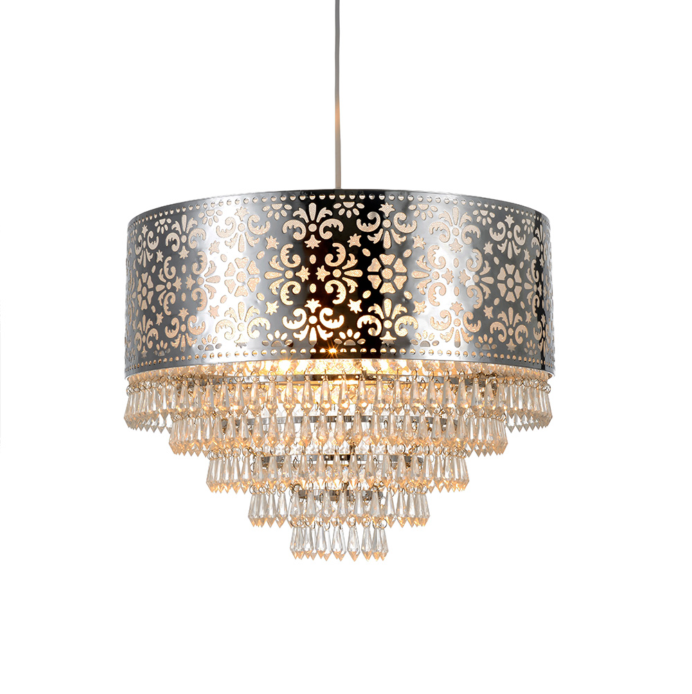 Chandelier Style Chrome Pendant Shade with Acrylic Clear Bead Droplets