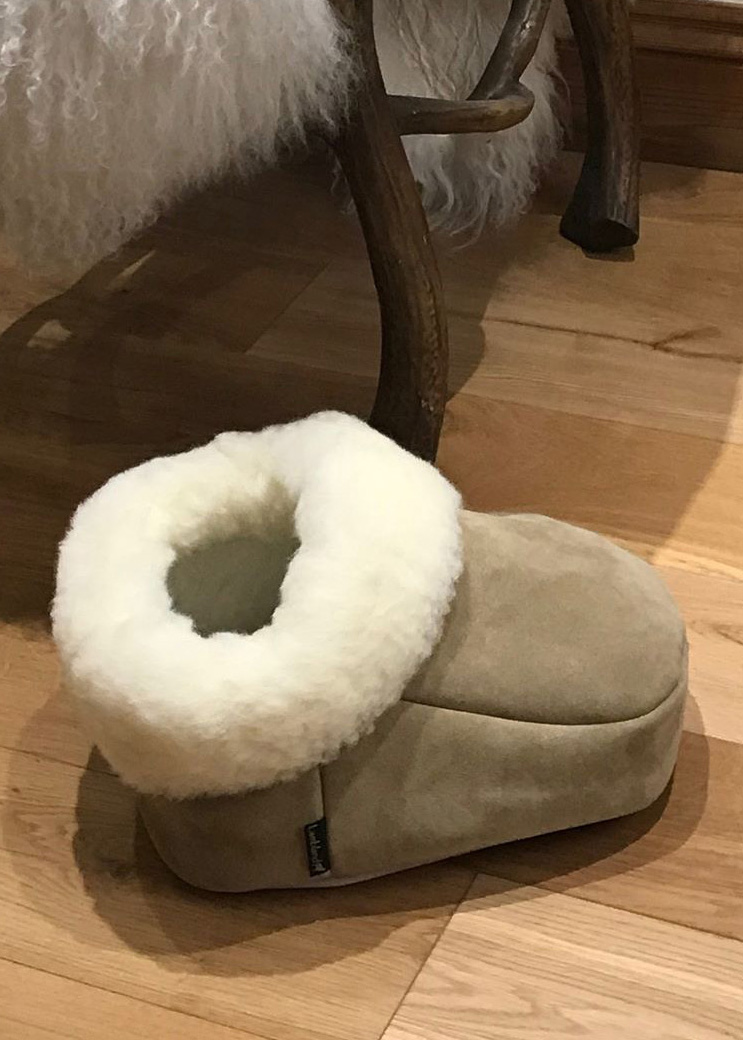 Luxury Sheepskin UK Made Double Footmuff Foot Warmer Under Desk at