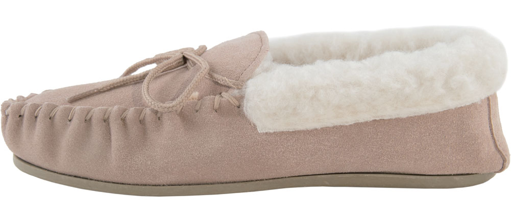 Ladies Sheepskin Moccasin Slippers Real Suede Wool Lining with Hard ...