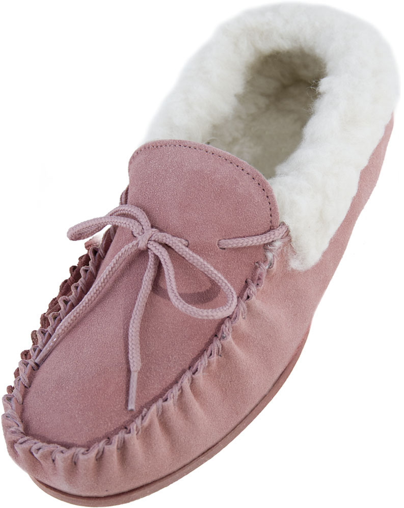 Ladies Womens Soft Sheepskin Suede Fluffy Lambswool Moccasin Slippers ...