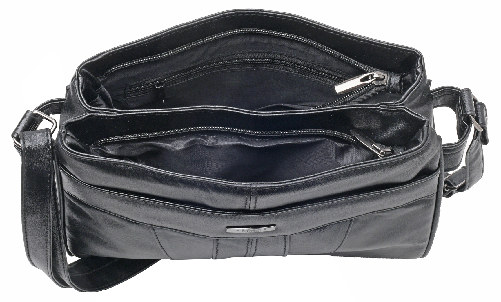 Ladies Super Soft Nappa Leather Multi Zip Cross Body Shoulder Bag Handbag Black | eBay