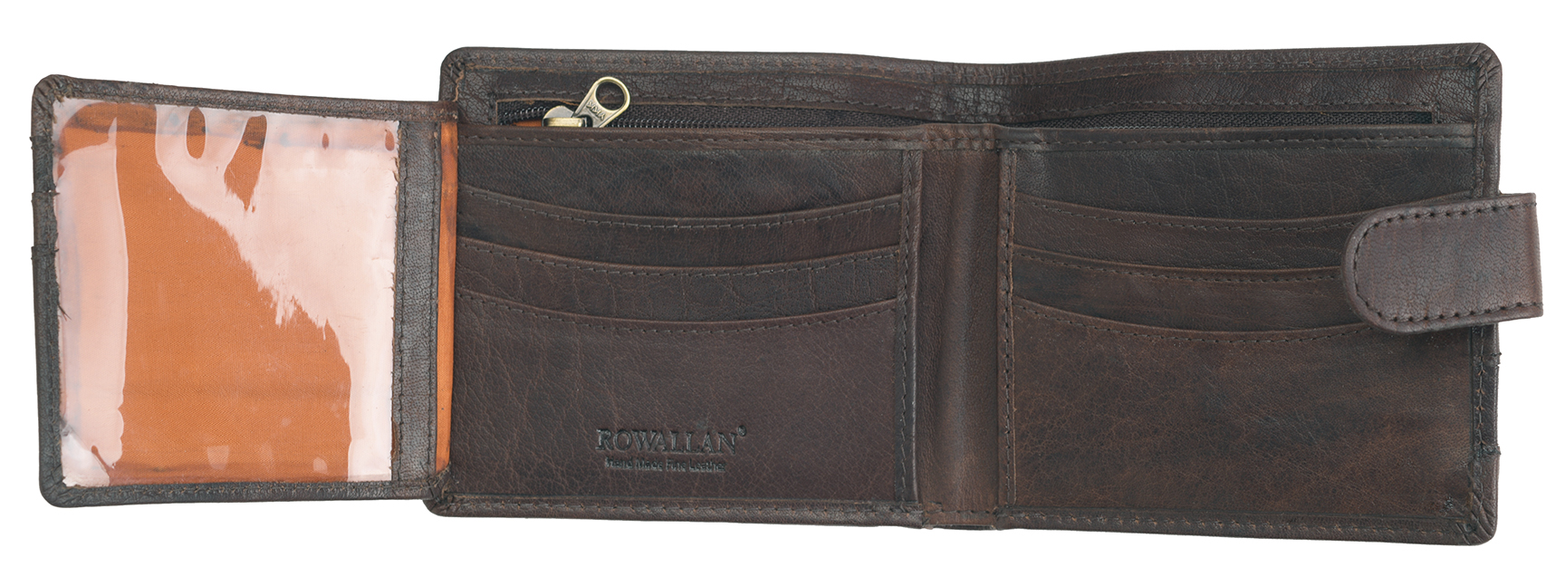 Rowallan Men's Flip Out Wallet Made Vintage Rustic Buffalo Leather Dark Brown - Picture 3 of 5