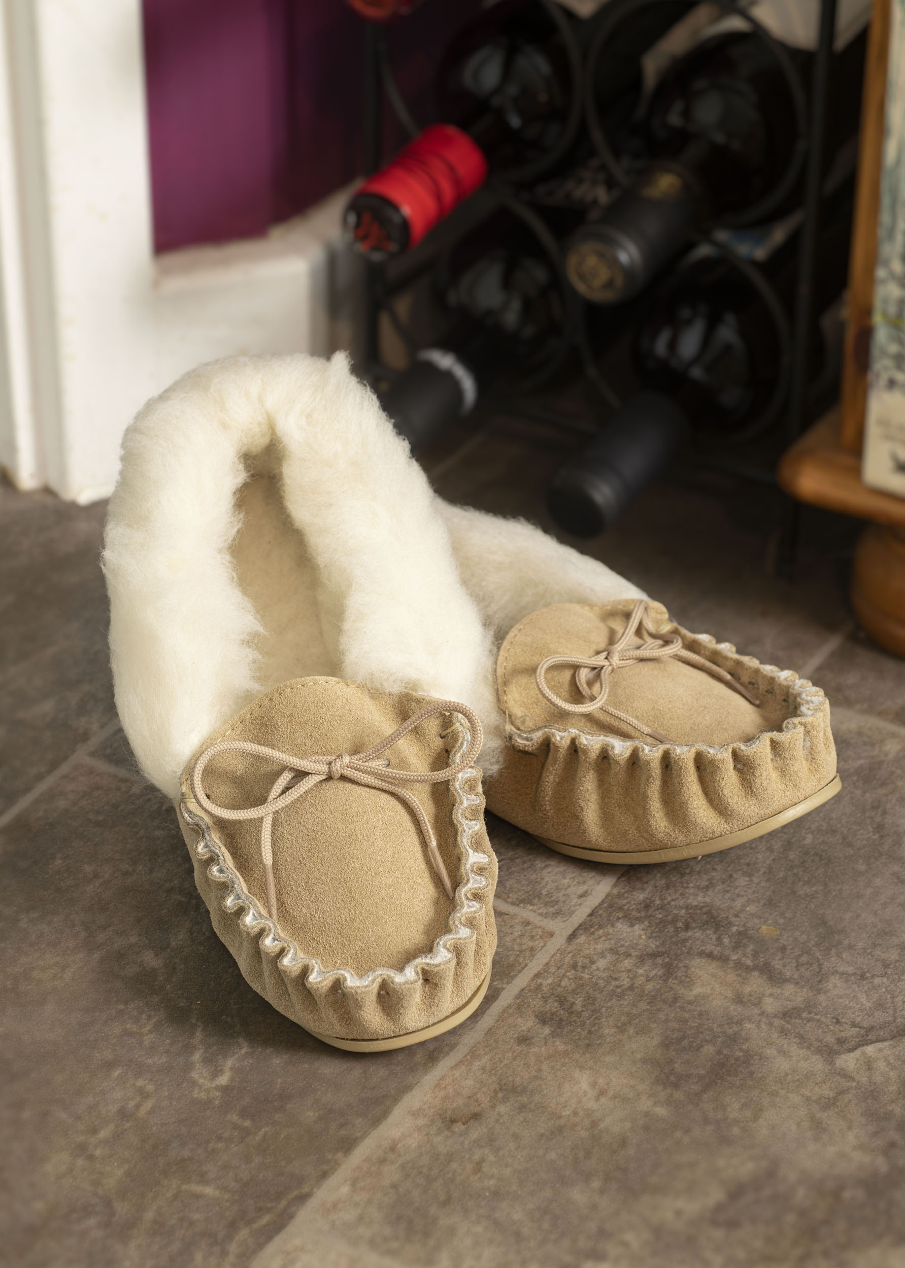 Women s Fluffy Sheepskin Moccasins Ladies Slippers Hard Sole