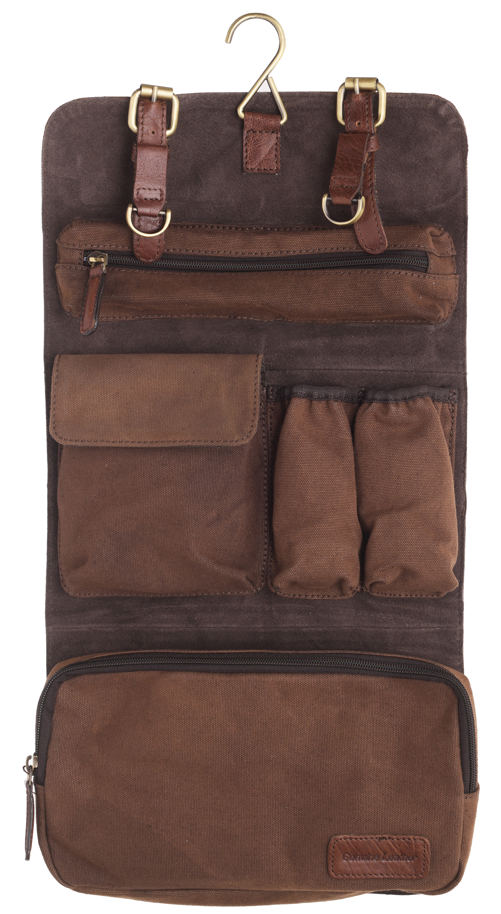 Mens Ladies Soft Leather Canvas Hanging Wash Toiletry Shaving Travel Bag Brown | eBay