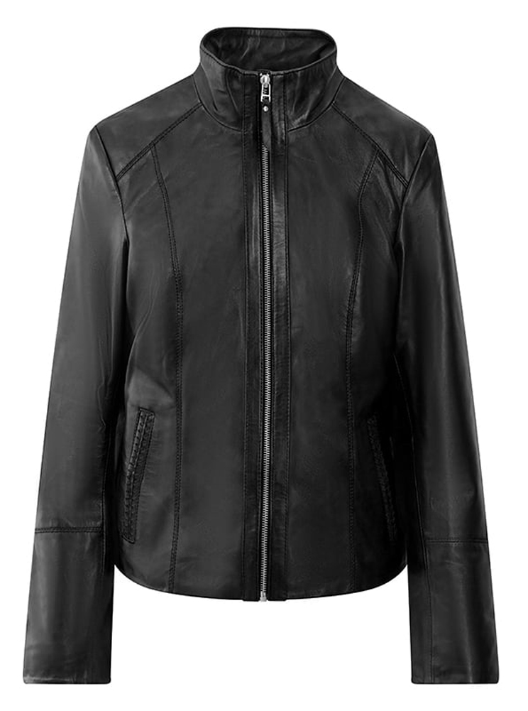 Women's Classic Leather Jacket Zipped Ladies Luxury Jackets Cream Black