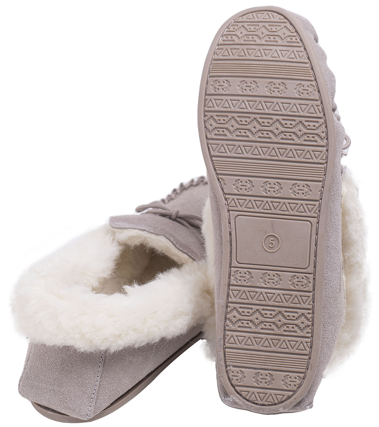 Ladies Sheepskin Moccasin Slippers Real Suede Wool Lining Hard Rubber ...