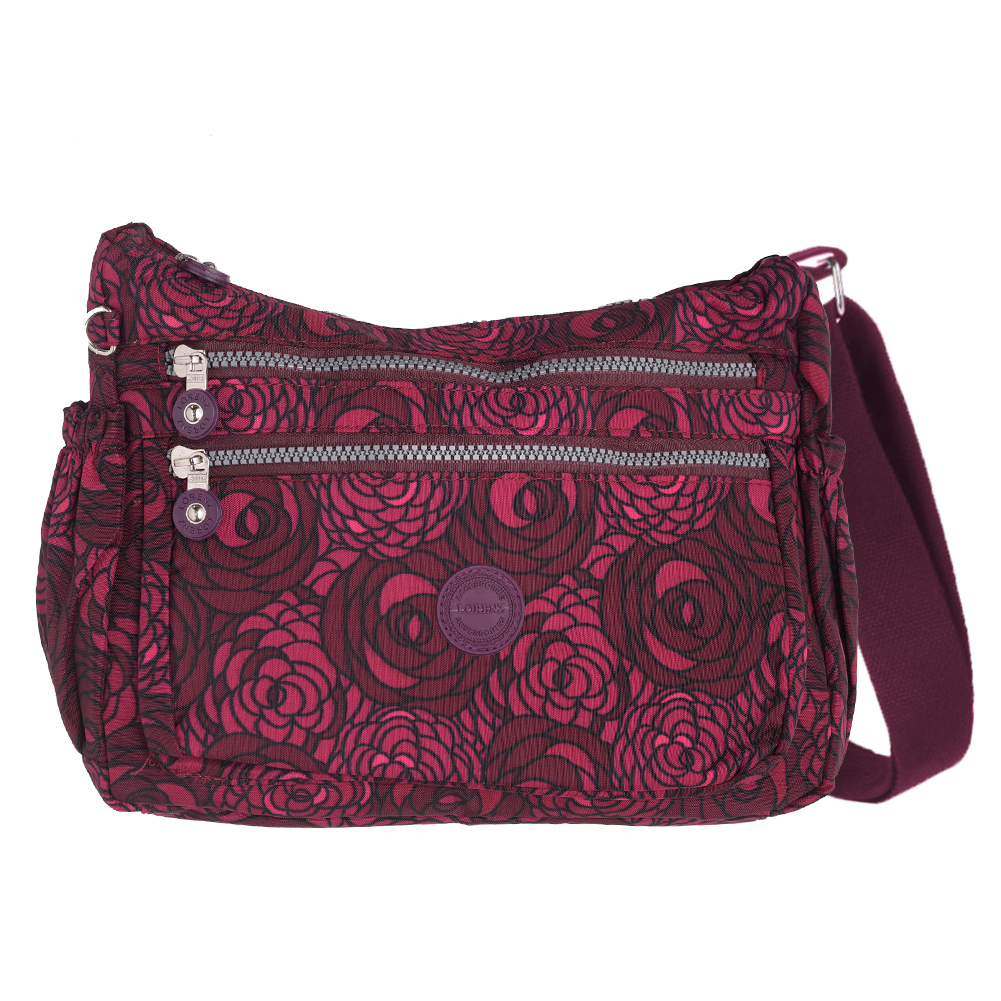 Women's Lightweight Patterned Handbag Multi Zip Cross Body Bag Water Resistant - Picture 10 of 13