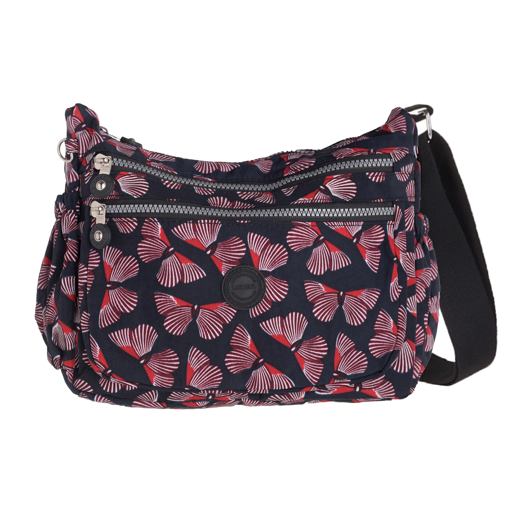 Women's Lightweight Patterned Handbag Multi Zip Cross Body Bag Water Resistant - Picture 12 of 13