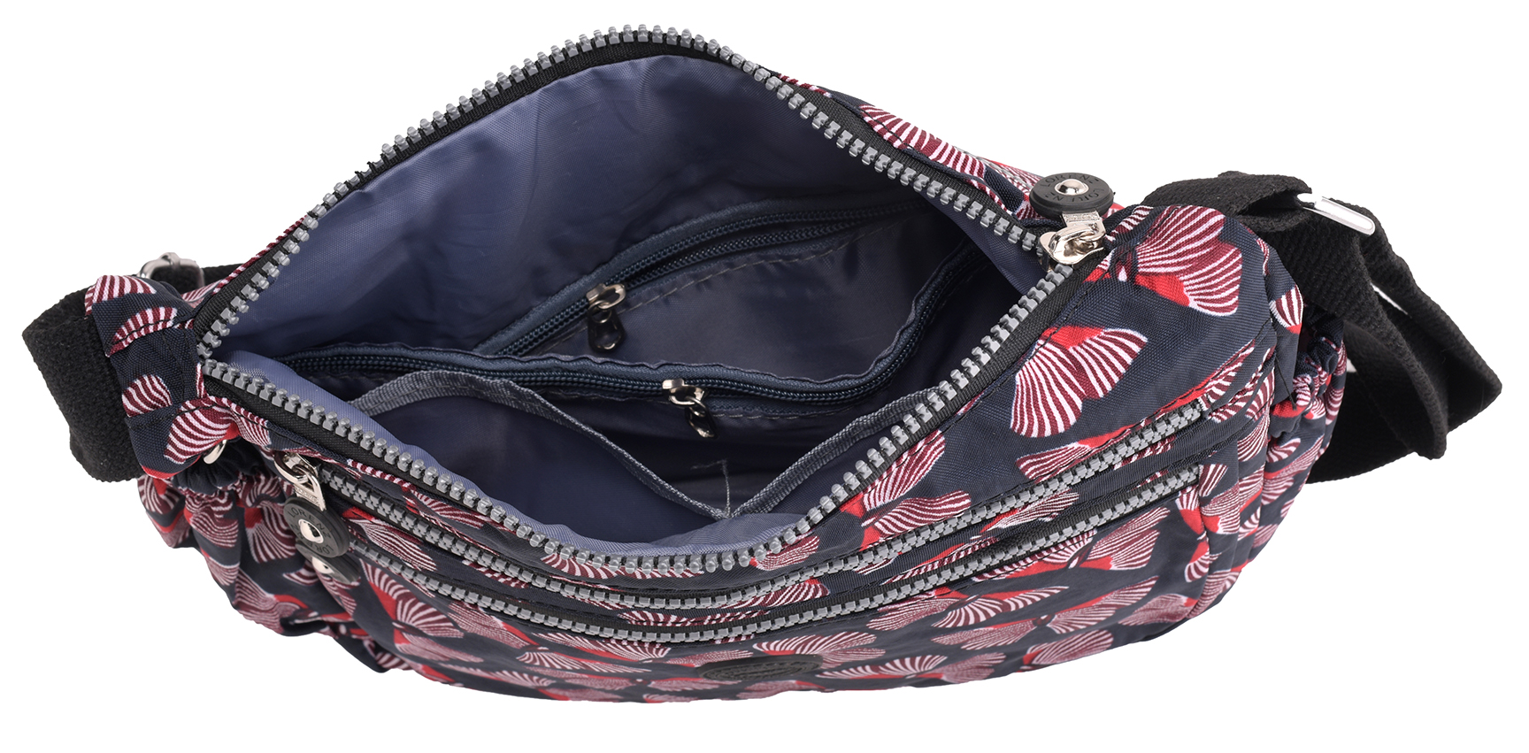 Women's Lightweight Patterned Handbag Multi Zip Cross Body Bag Water Resistant - Picture 13 of 13