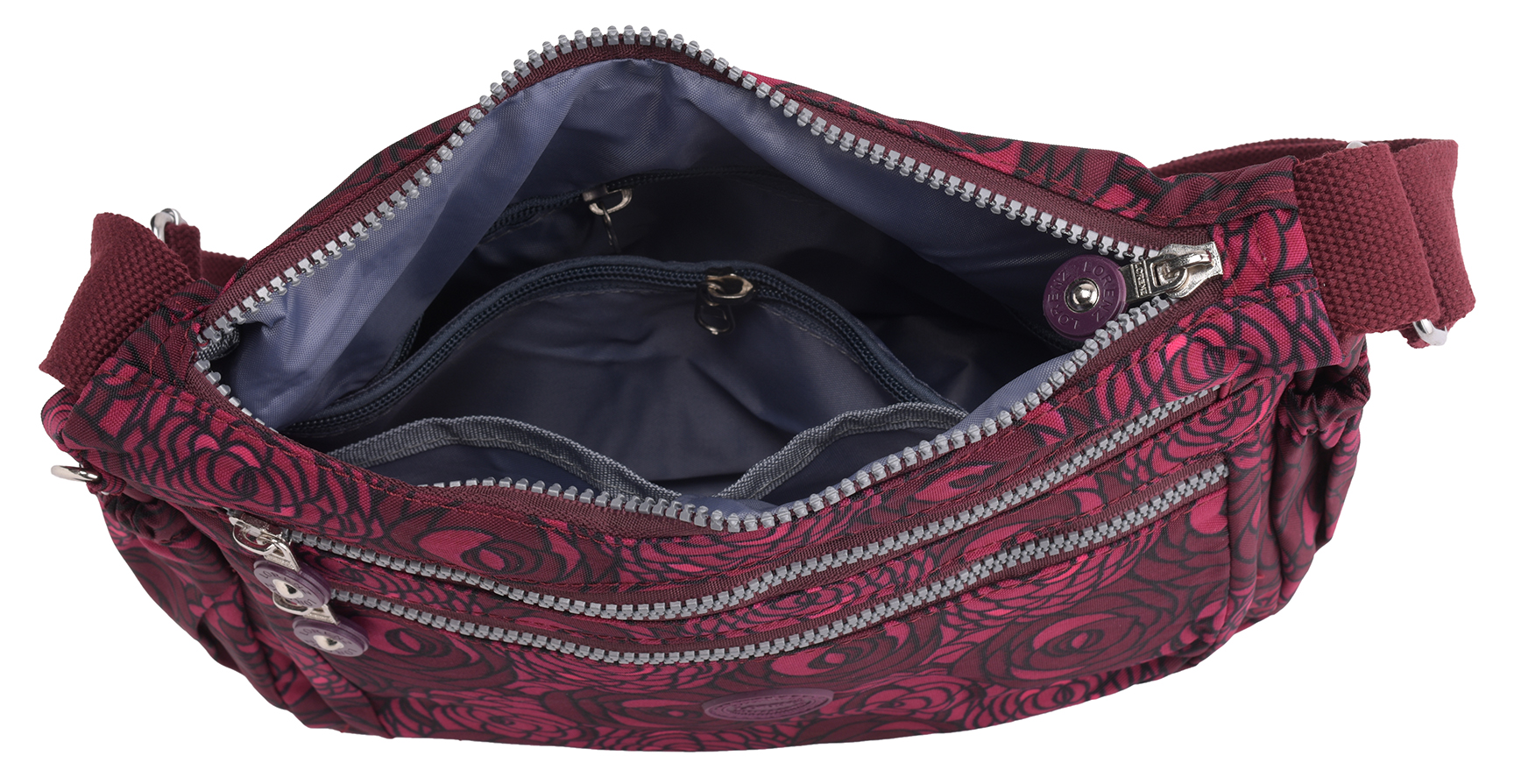 Women's Lightweight Patterned Handbag Multi Zip Cross Body Bag Water Resistant - Picture 11 of 13