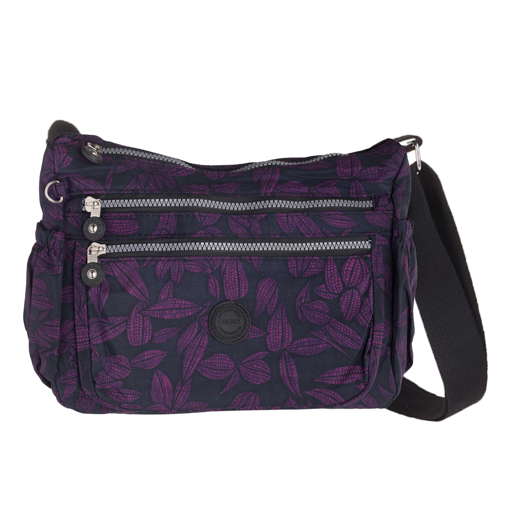 Women's Lightweight Patterned Handbag Multi Zip Cross Body Bag Water Resistant - Picture 8 of 13