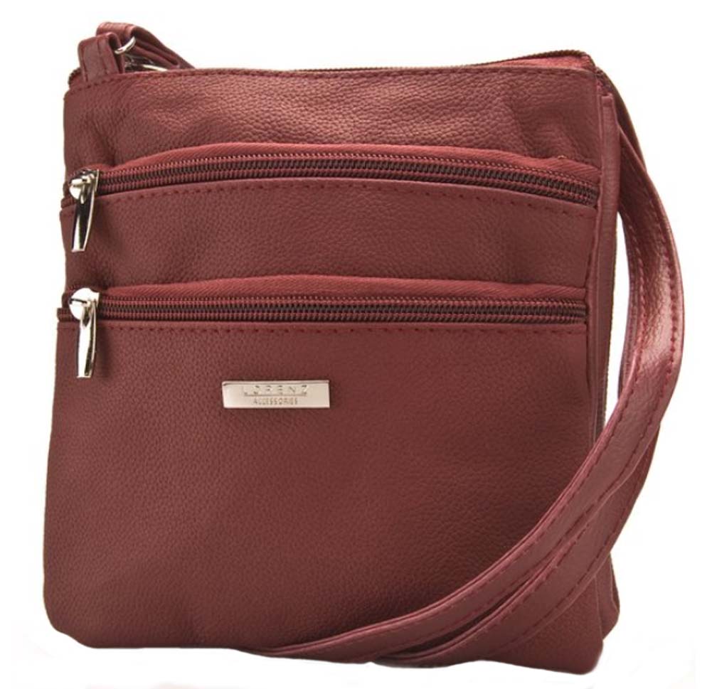 Women's Leather Multi Zip Handbag with Cross Body Shoulder Strap Small  Evening