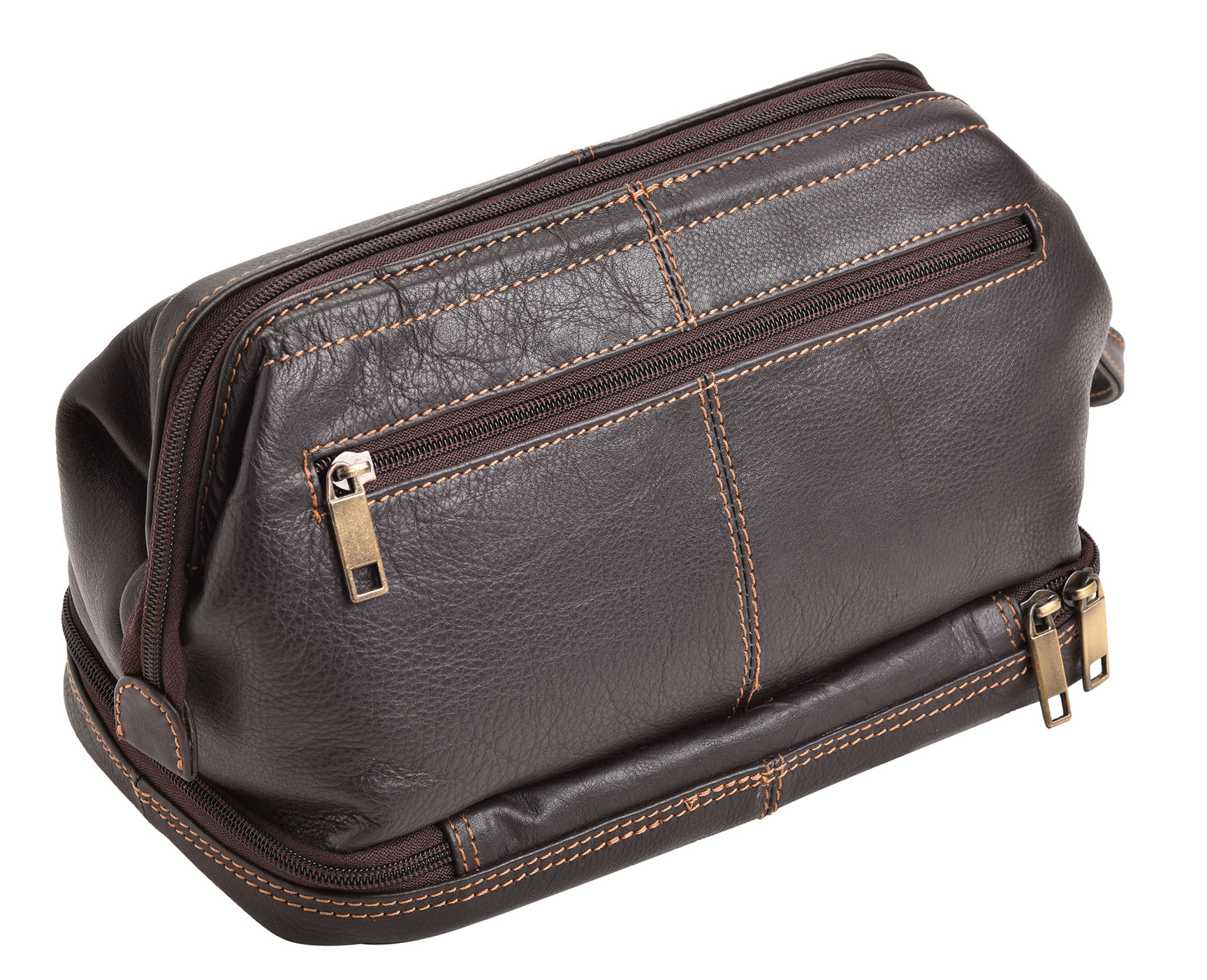 Mens Zipped Wide Opening Luxurious Quality Leather Wash Shaving Toiletry Bag | eBay