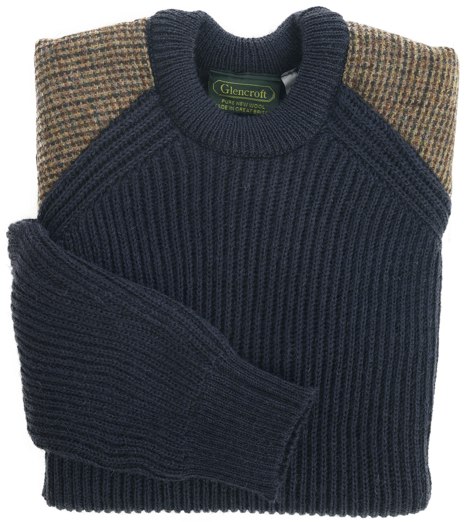 Harris Tweed Patch Chunky British Wool Sweater Unisex Adults' Blue ...