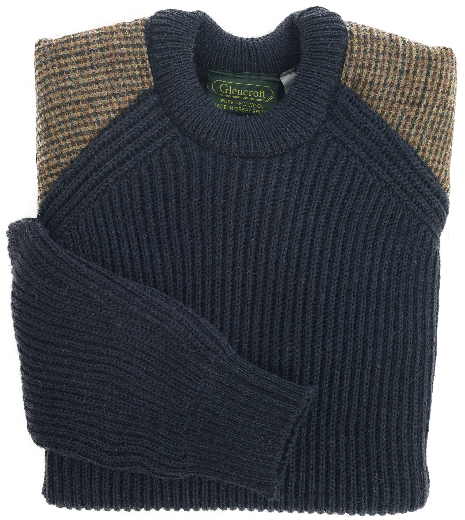 Harris Tweed Patch Chunky British Wool Sweater Unisex Adults' Blue