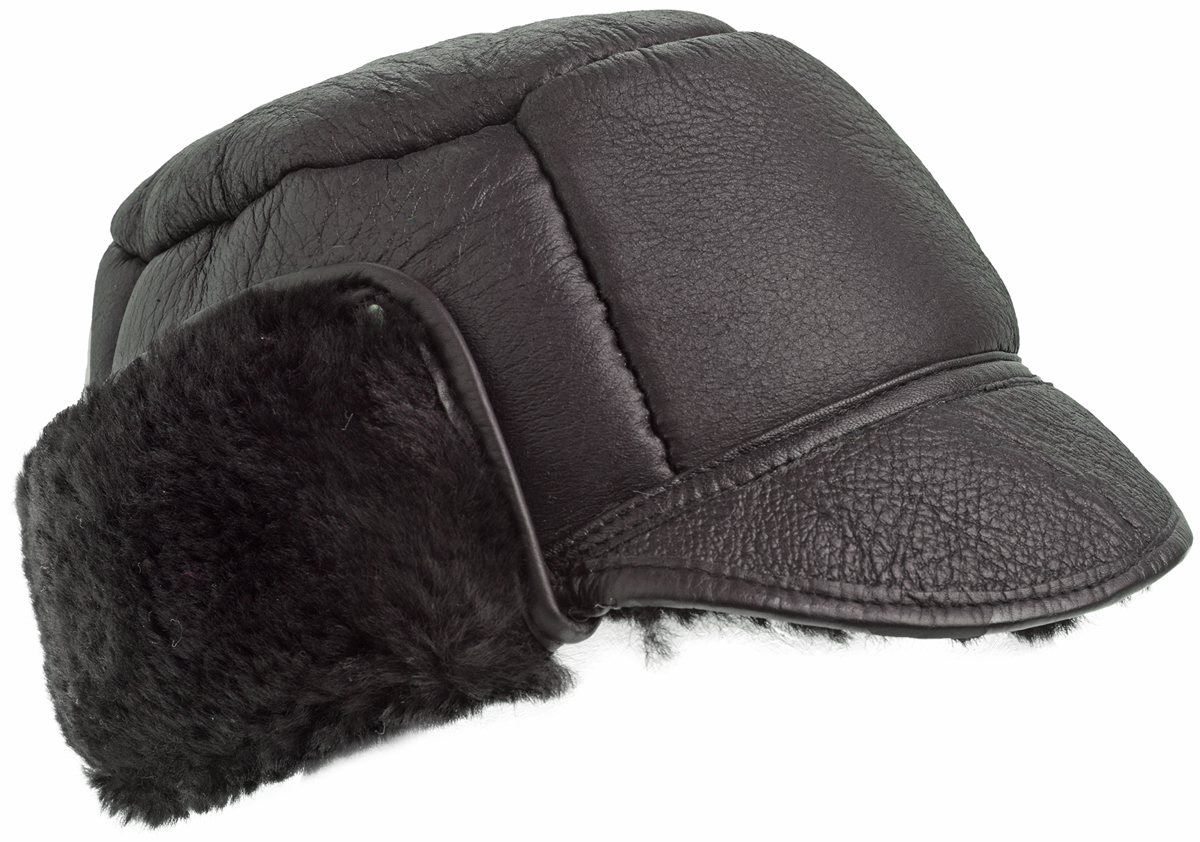Luxury Leather and Sheepskin Studded Trapper Hat Men's Women's UK Made - Picture 8 of 9