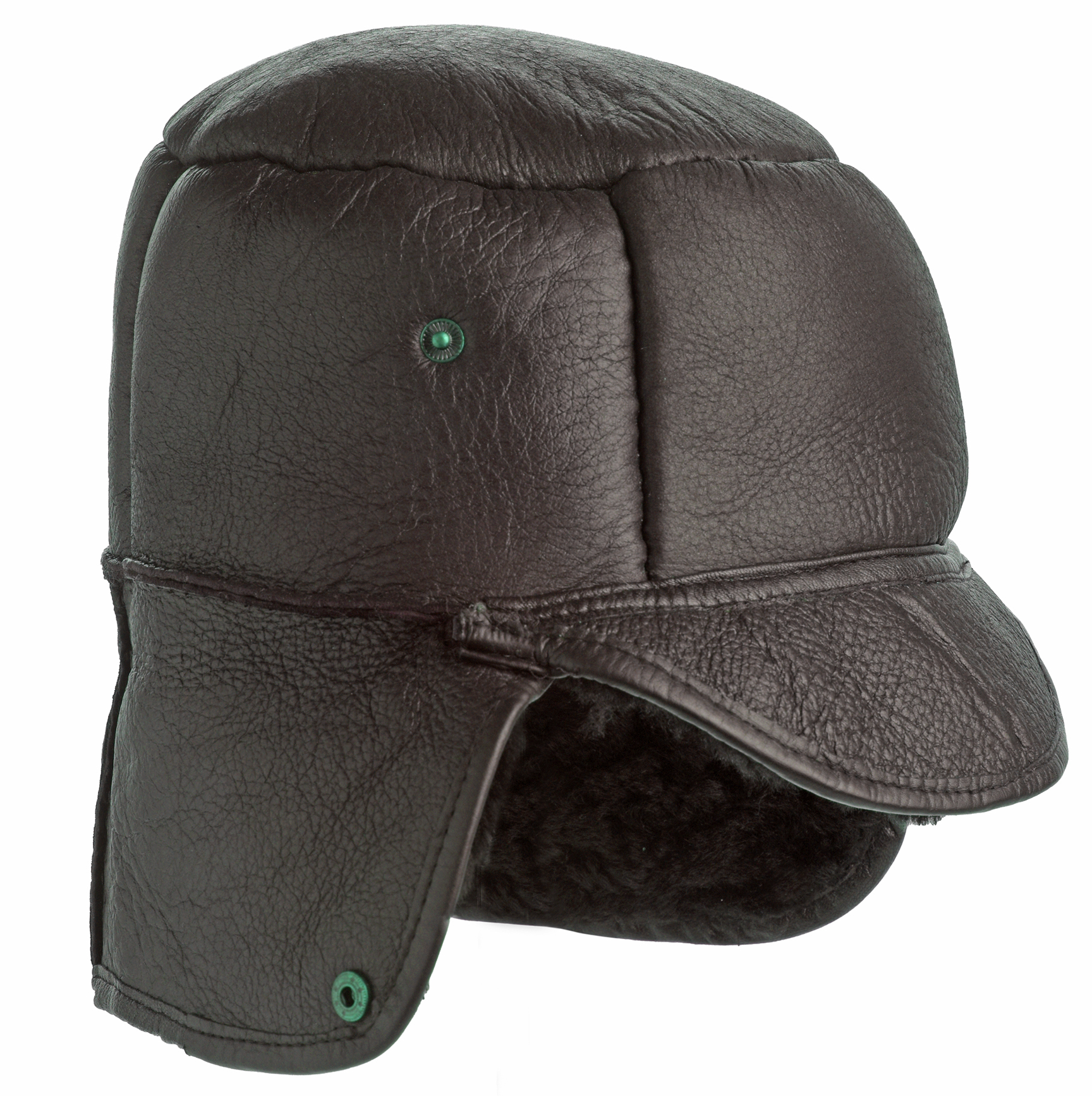 Luxury Leather and Sheepskin Studded Trapper Hat Men's Women's UK Made - Picture 9 of 9