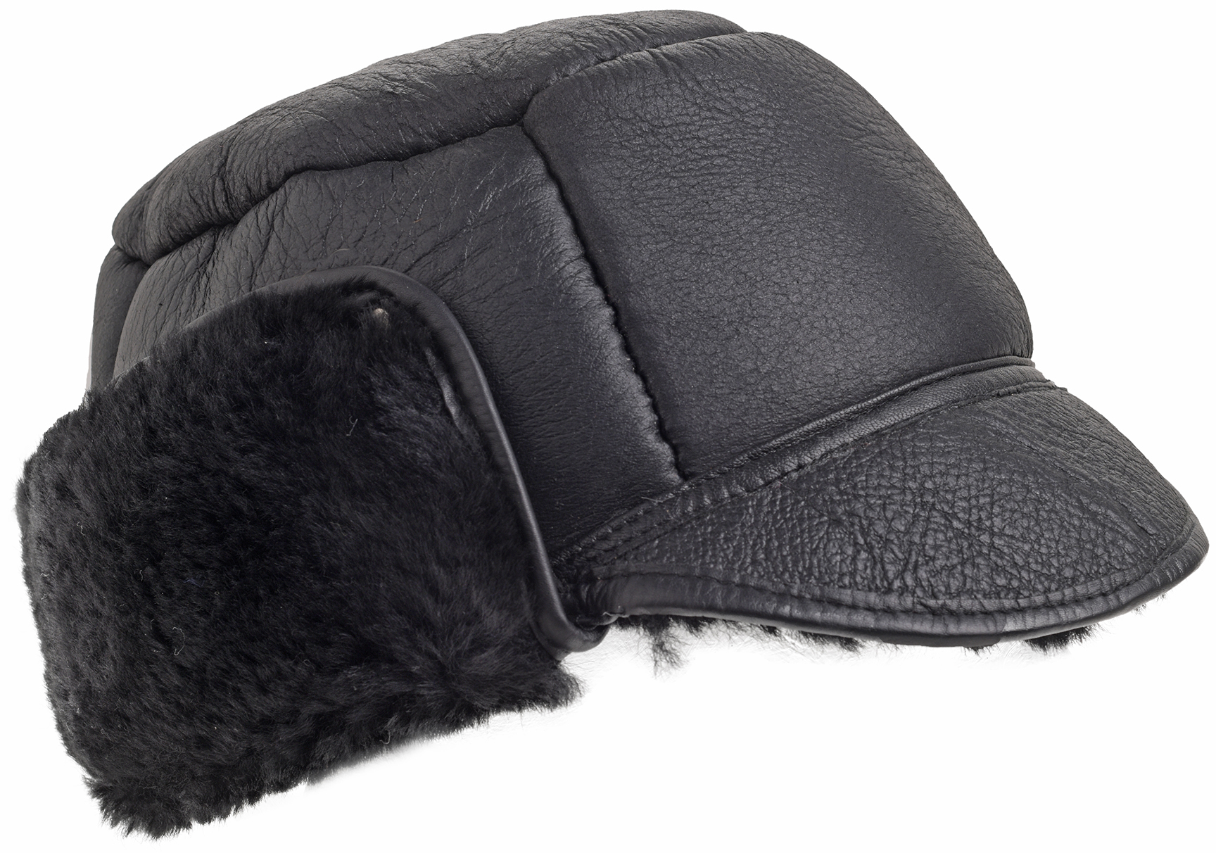 Luxury Leather and Sheepskin Studded Trapper Hat Men's Women's UK Made - Picture 6 of 9