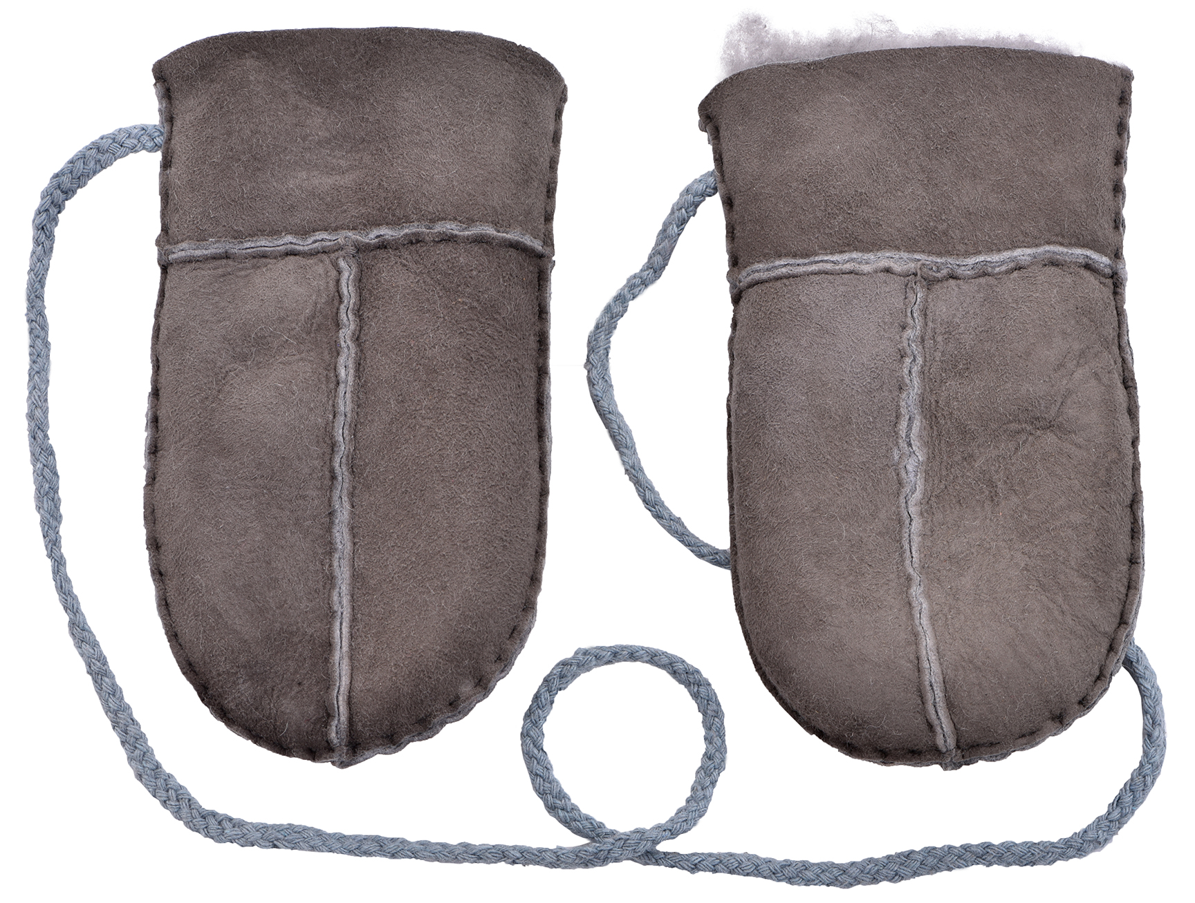 BABIES GENUINE SHEEPSKIN PUDDY MITTS WITH STRING BROWN 