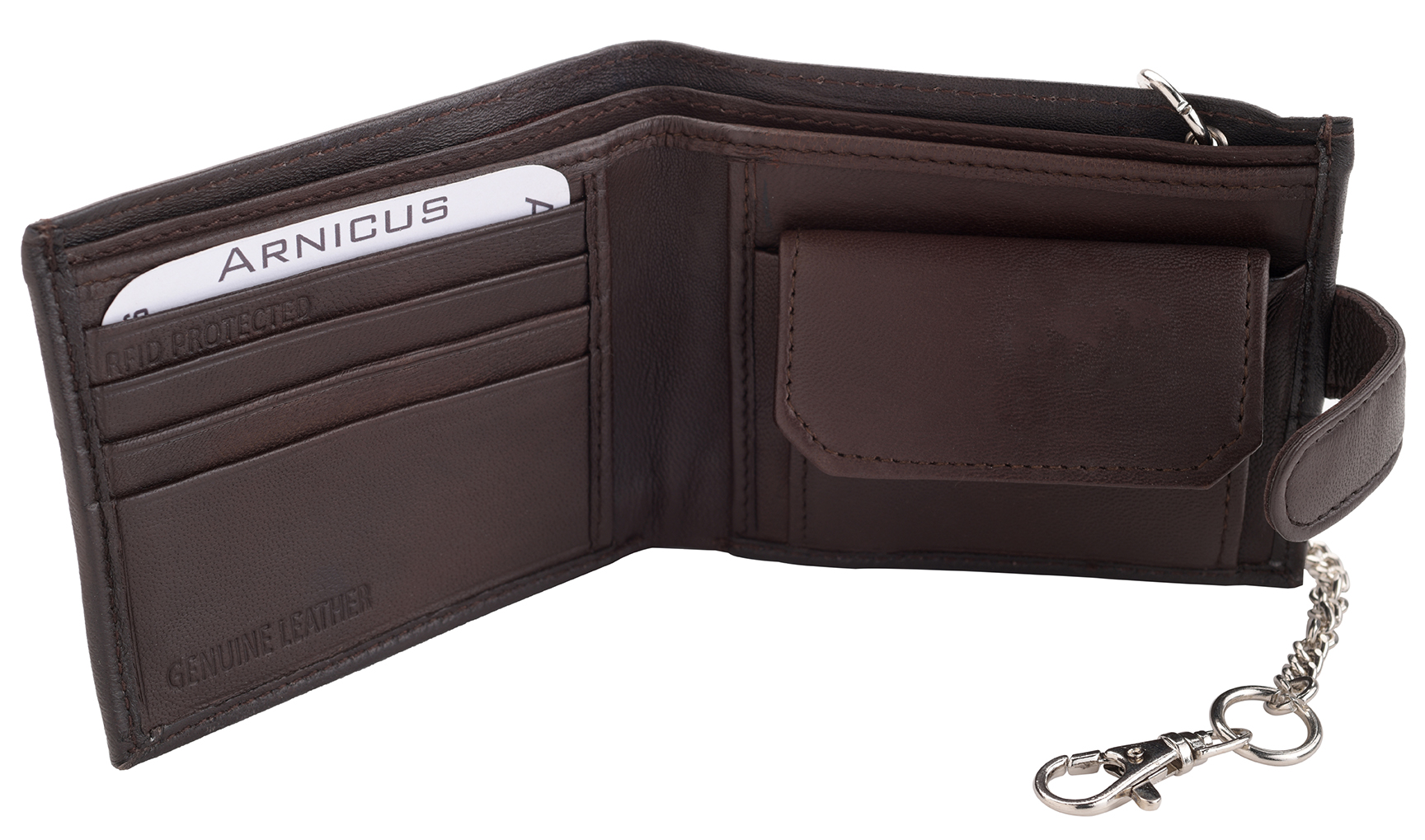 Men's Soft Leather Wallet with Safety Chain RFID Blocking Note & Card Sections - Picture 7 of 8