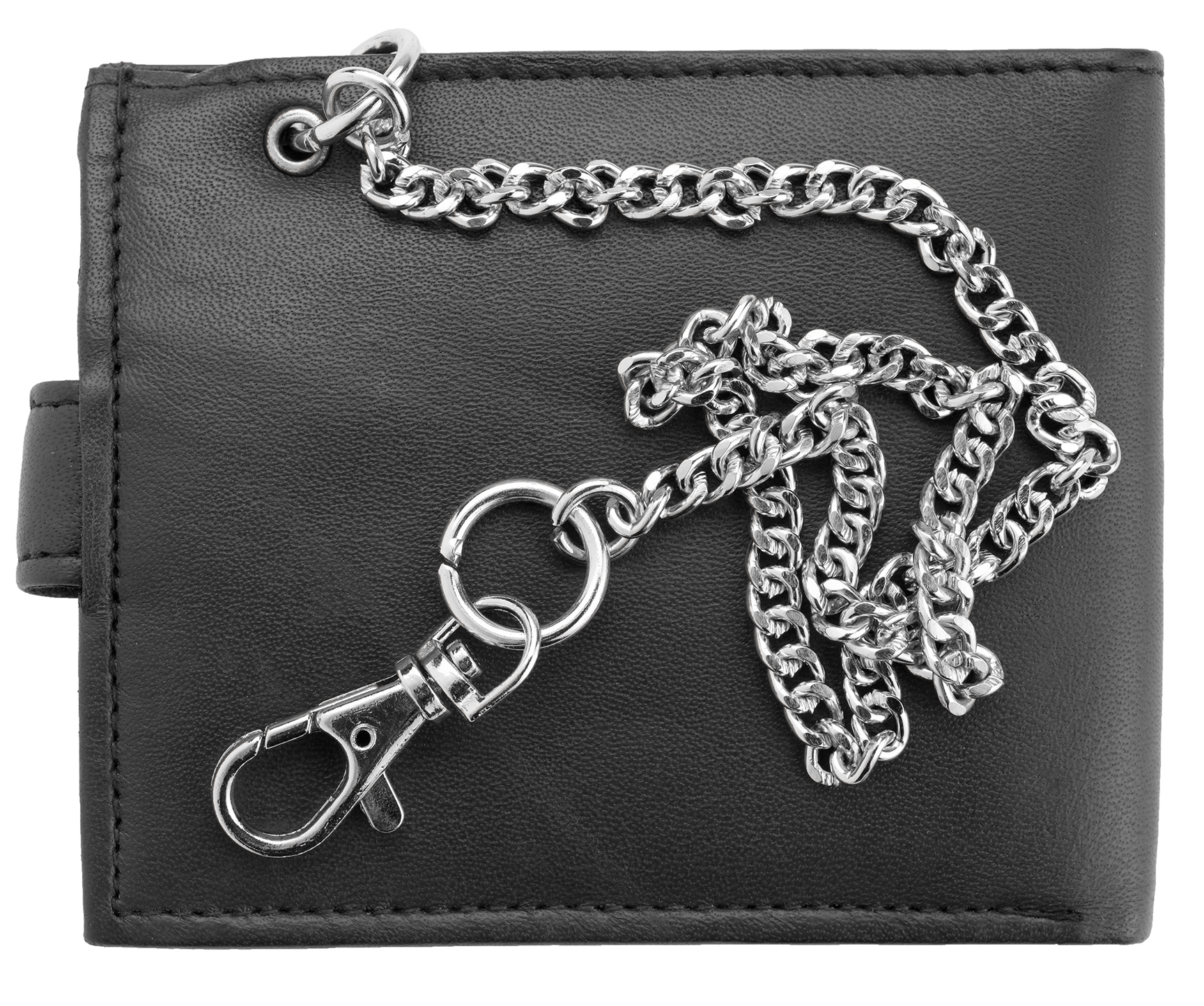 MENS BLACK SOFT SHEEP NAPPA LEATHER WALLET WITH CHANGE SECTION AND CHAIN BNIP 