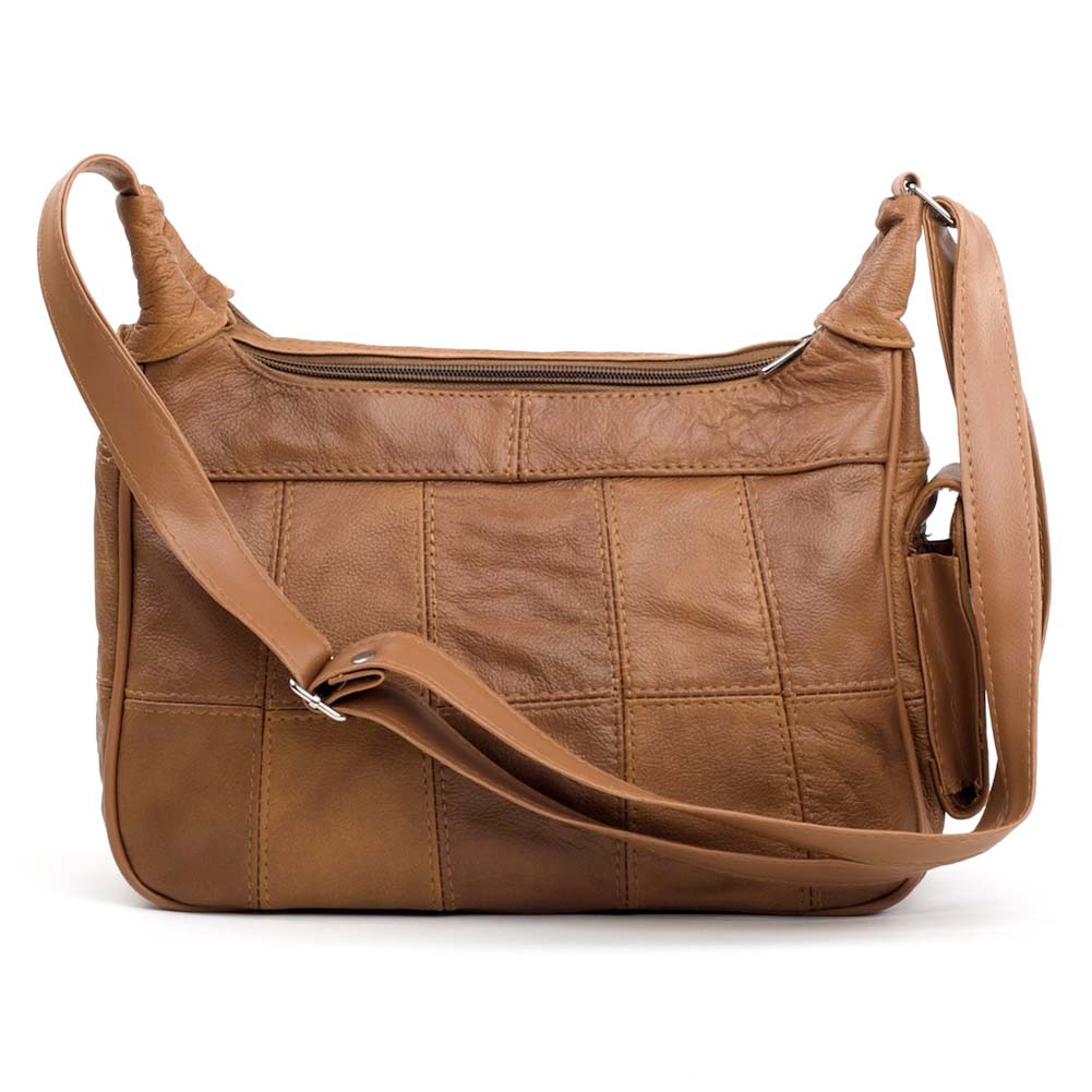 Ladies Leather Twin Zipped Shoulder Cross Body Handbag with Adjustable ...