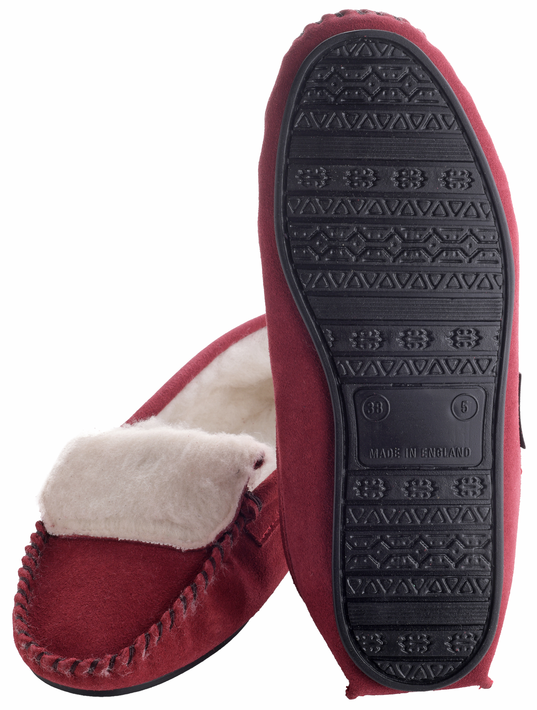 Ladies Soft Wool Lined Suede Moccasin Slippers Hard Sole Womens Navy Crimson eBay