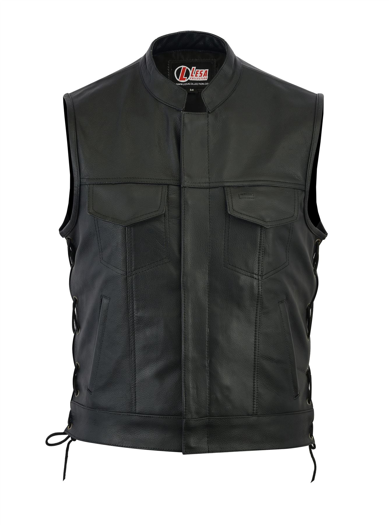 Real Leather Motorbike Cut Off Vest With Chrome Biker Sons of Anarchy Laced  up