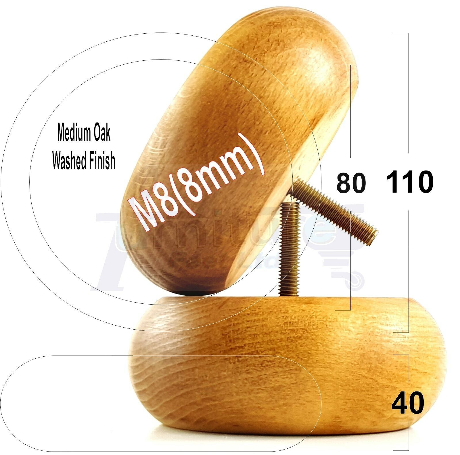 4 Furniture Bun Feet Replacement Legs 40mm High M8 Chair Sofa Settee Cabinet - Picture 34 of 45