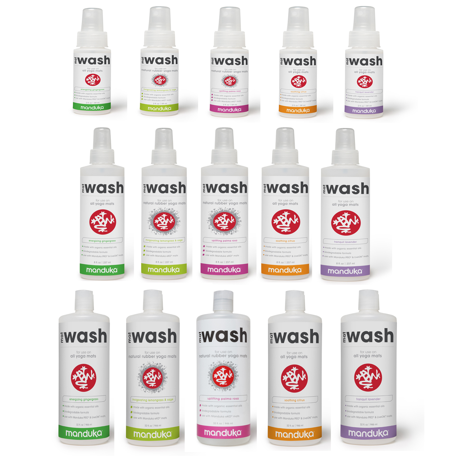 Manduka Yoga Mat Wash Natural Organic Spray & Refill Cleaner 2oz 8oz