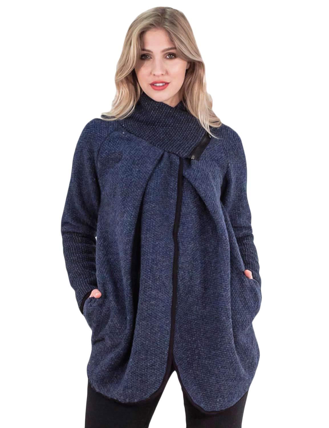 Womens Italian Lagenlook Wool Winter Knitted Jackets Collared Zip ...
