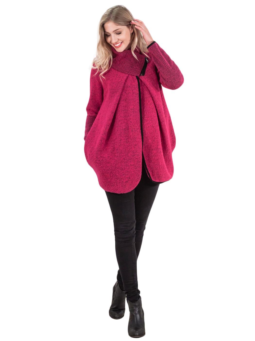 Womens ITalian Zip Lagenlook Knitted Jacket Wool Winter Poncho Coat Collared Zi