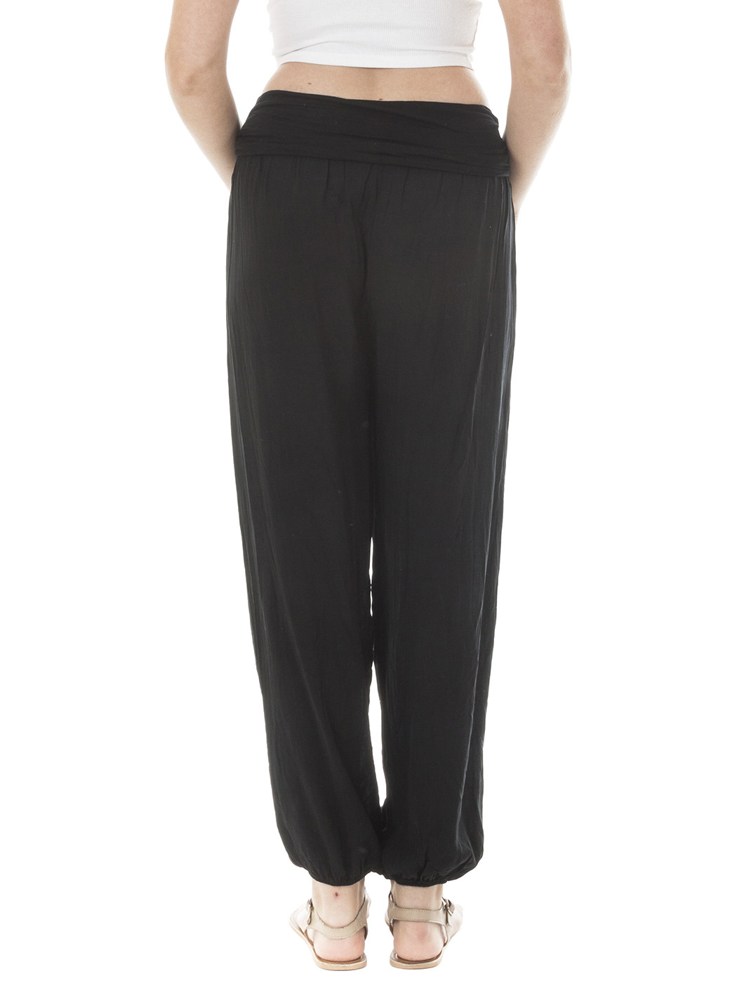 New Womens Italian Lagenlook Baggy Flowy Stretchy Harem Pants Trousers ...