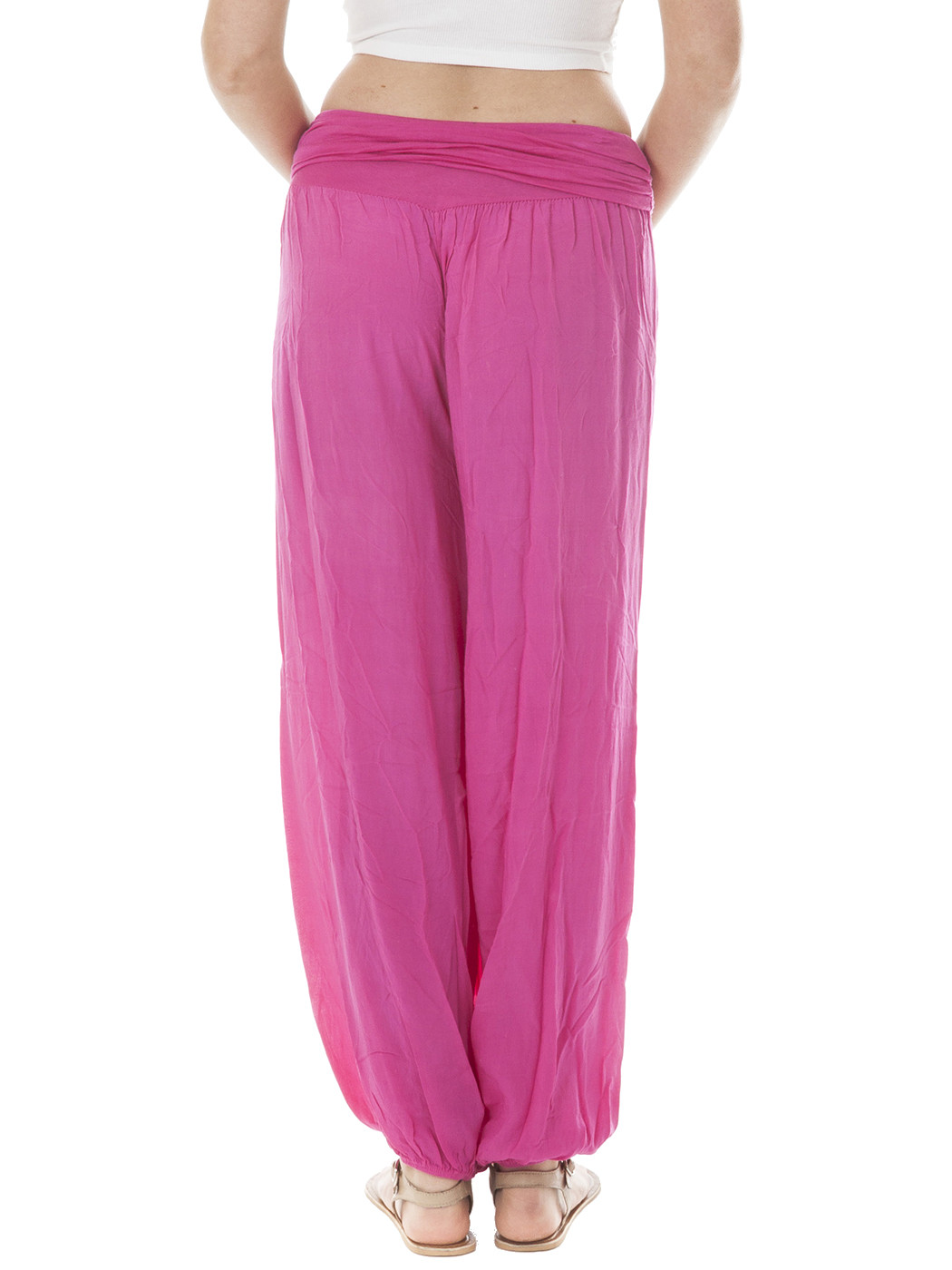 New Womens Italian Lagenlook Baggy Flowy Stretchy Harem Pants Trousers ...