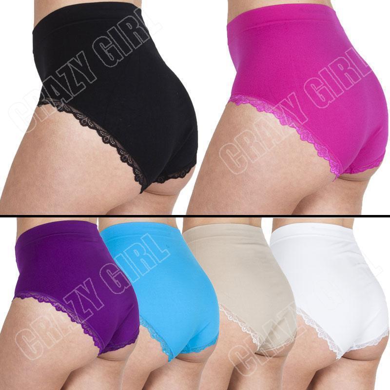 Womens High Waist Lace Trim BRIEFS Pants Knickers Underwear Plus Size 8