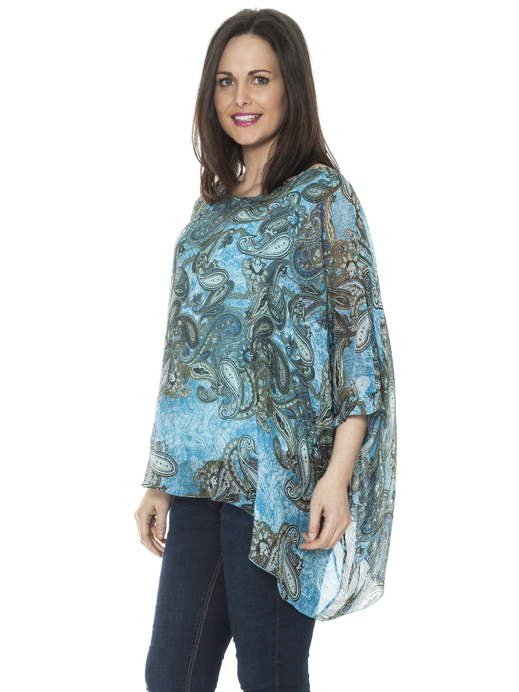 New Womens Italian Lagenlook Paisley Silk Flowy Baggy Tunic Top Size 10 ...