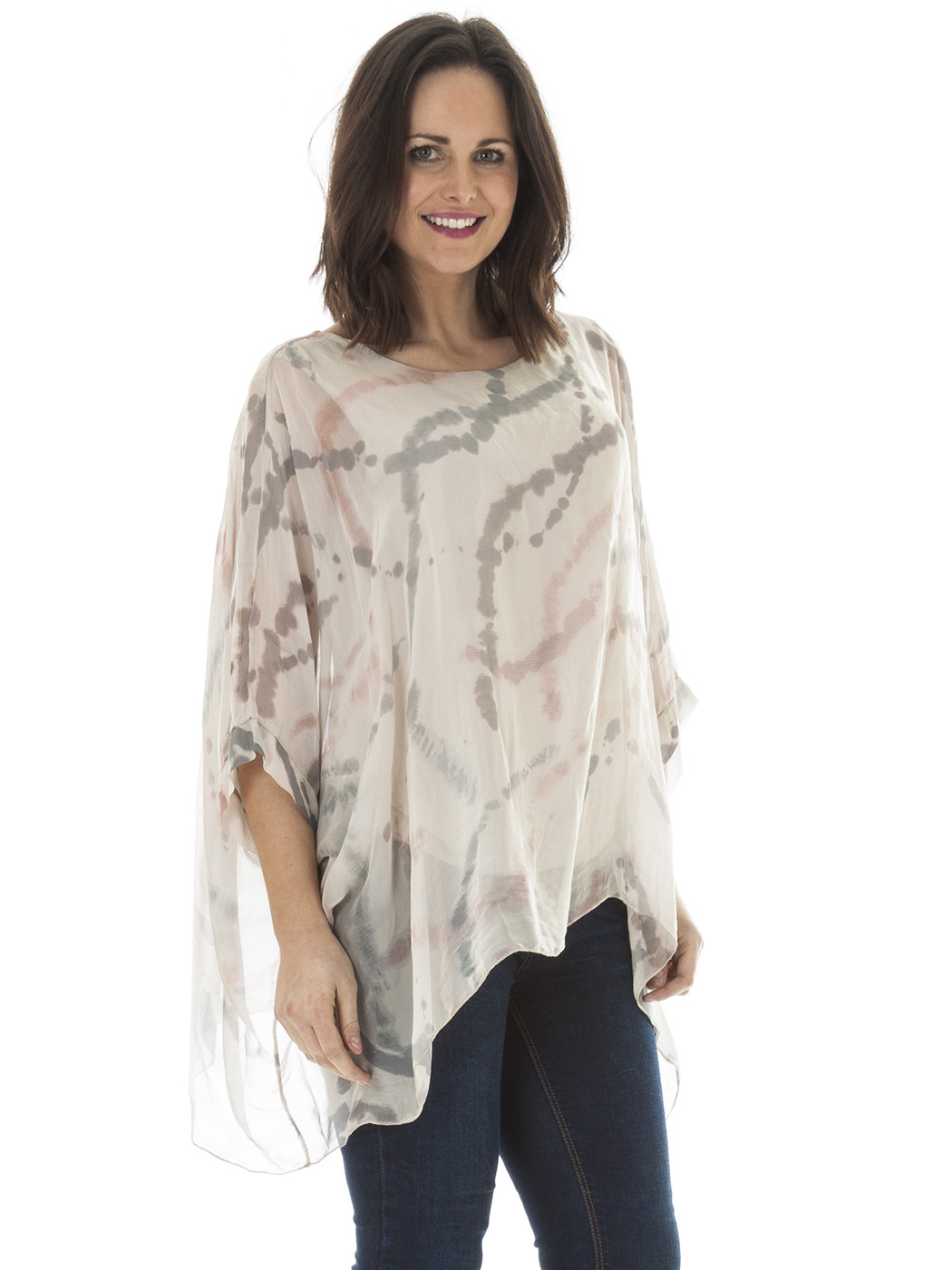 New Ladies Italian Lagenlook Splatter Print Baggy Silk Top Plus Size 10 ...