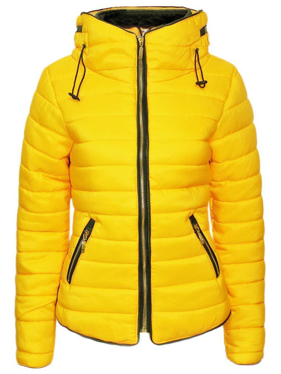 Womens Padded Puffer Warm Winter Coat Bubble Fur Collar Quilted Jacket ...