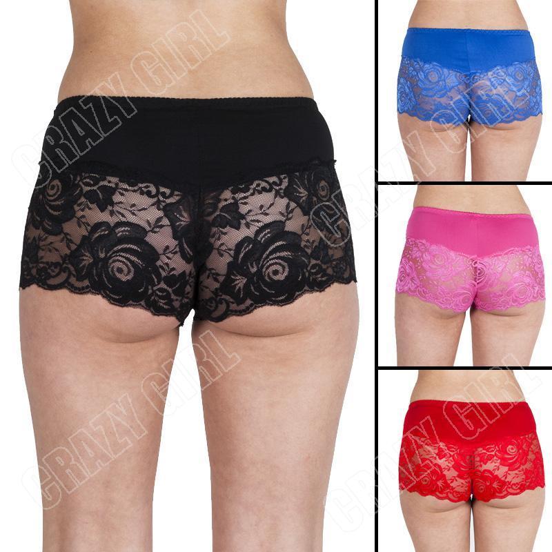 New Womens Ladies Rose French Lace Sexy Boxer Shorts Knickers Underwear 6564