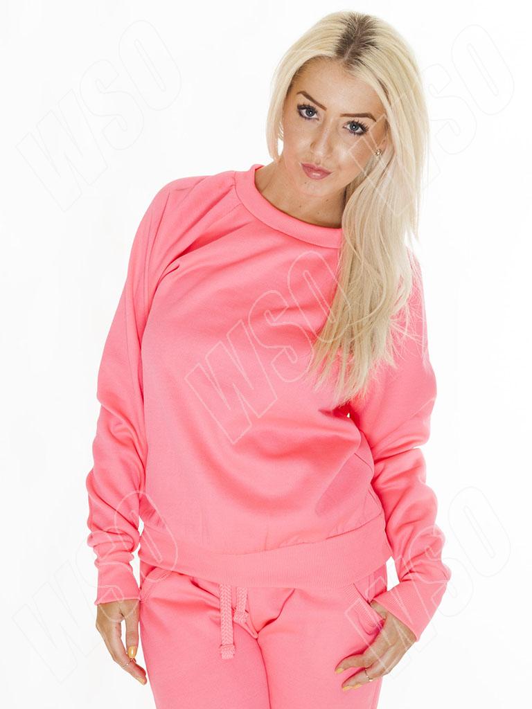 Womens Ladies Plain Gym Sweatshirt Tracksuit Sport Jumper Top Size S/M ...