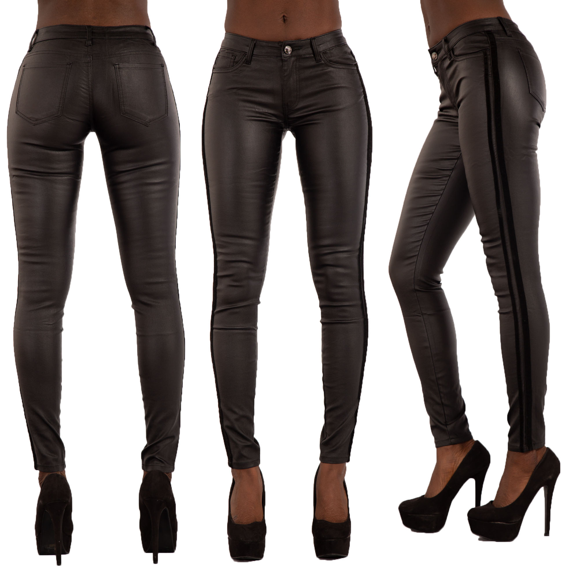 black leather look jeans