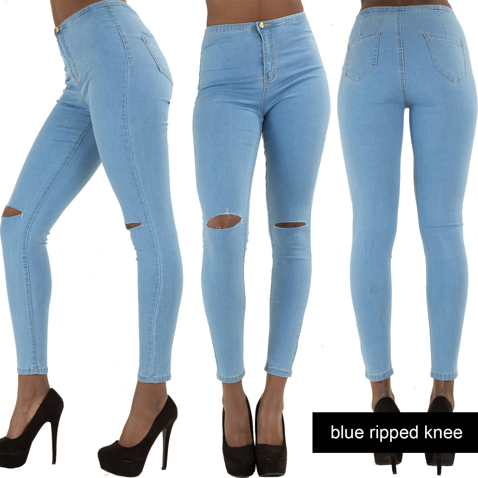 Womens Ripped Jeans Stretch Faded Slim Fit Ladies Skinny Denim Size 6 8